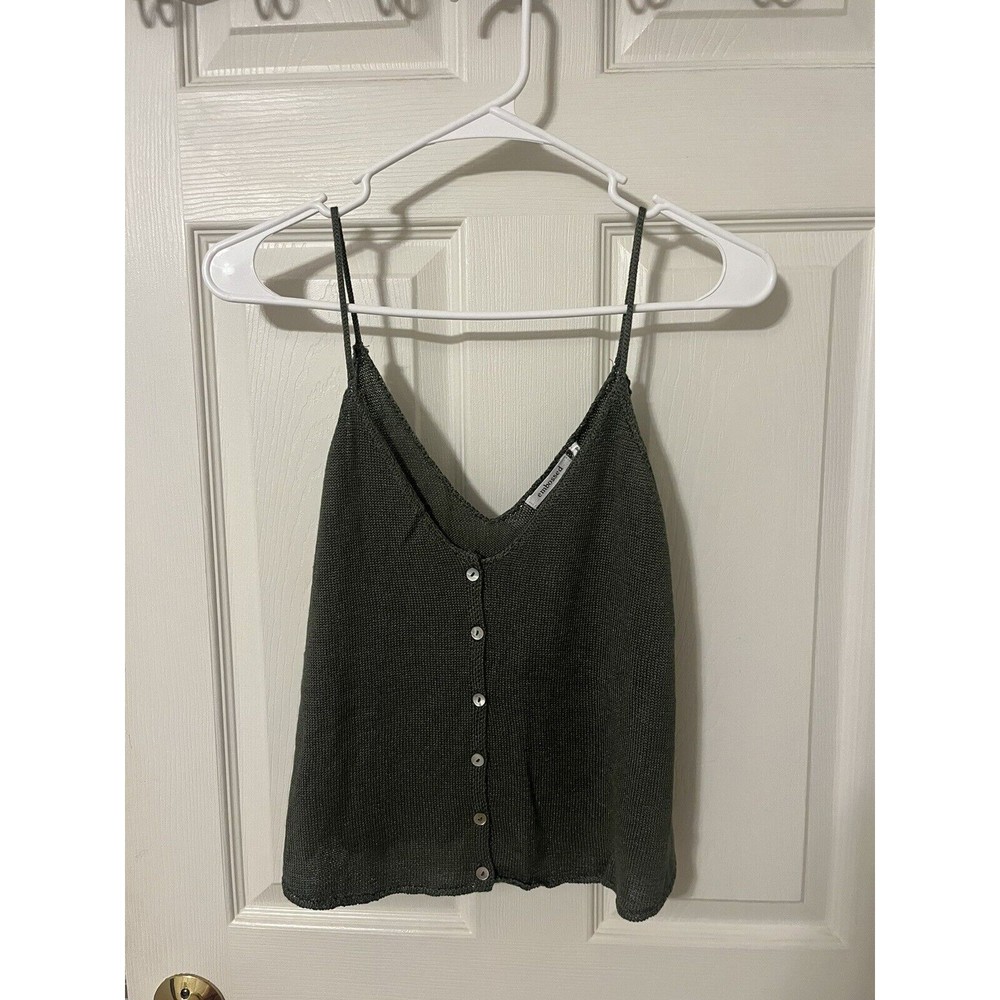 NWT Womens Embossed Size XS Green Button Flounce Boutique Tank Top